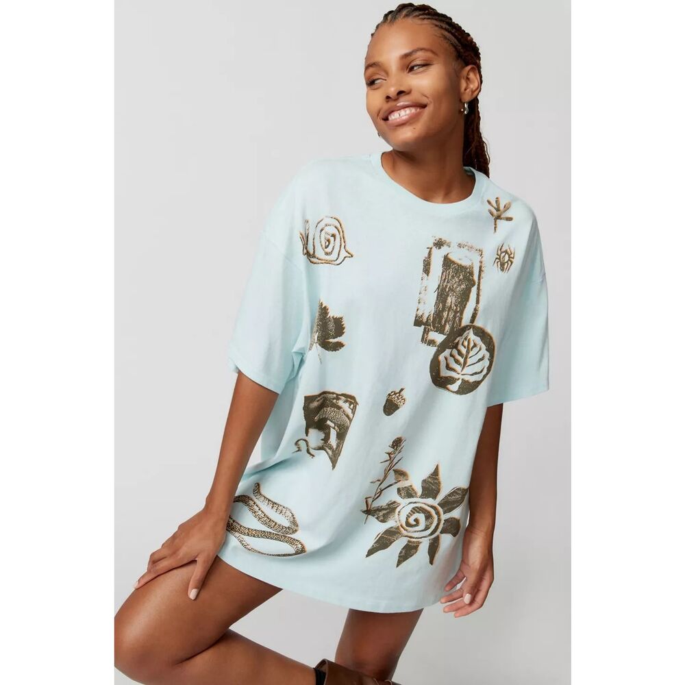 Urban Outfitters UO Bitmap Nature Oversized T Shirt Blue XS/S NWOT